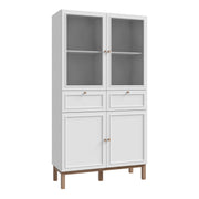Wensley Display Cabinet with 2 Doors 2 Drawers and 2 Glass Doors in Light Grey and Oak