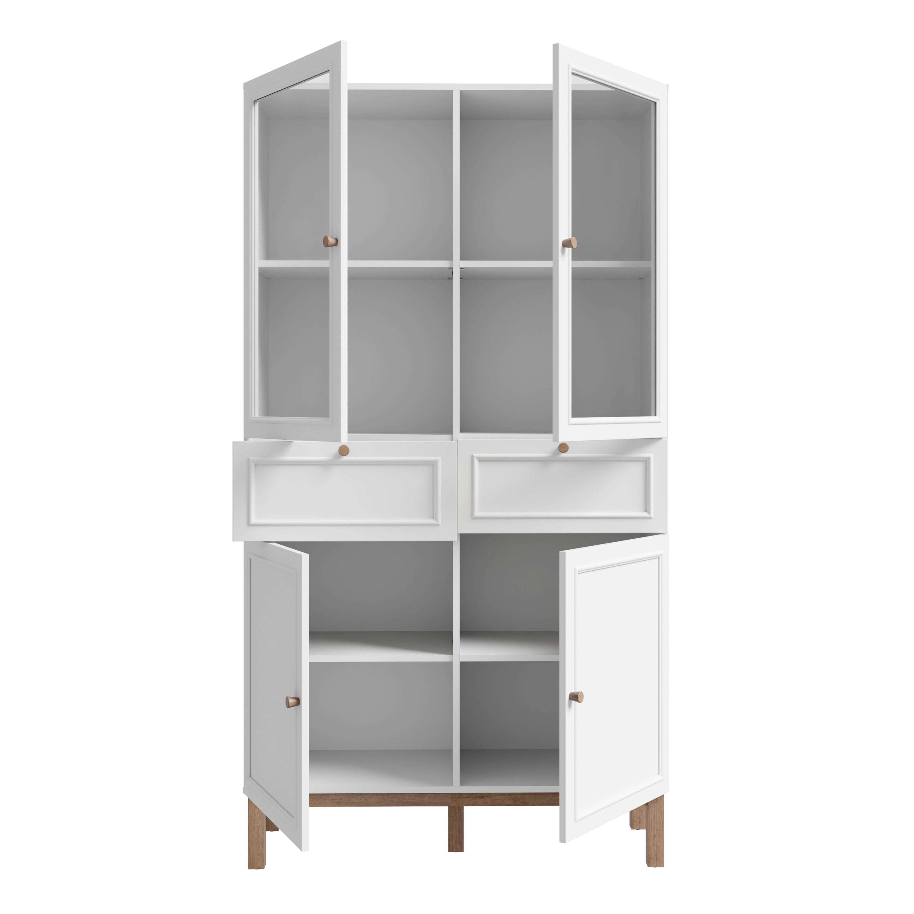 Wensley Display Cabinet with 2 Doors 2 Drawers and 2 Glass Doors in Light Grey and Oak