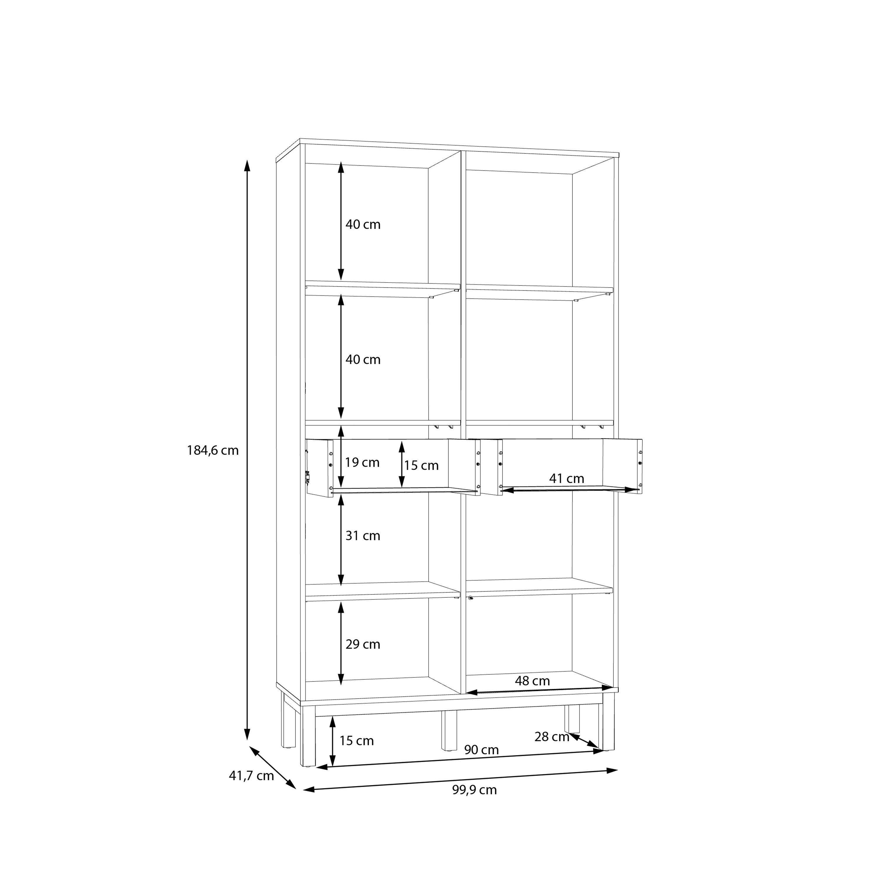 Wensley Display Cabinet with 2 Doors 2 Drawers and 2 Glass Doors in Light Grey and Oak