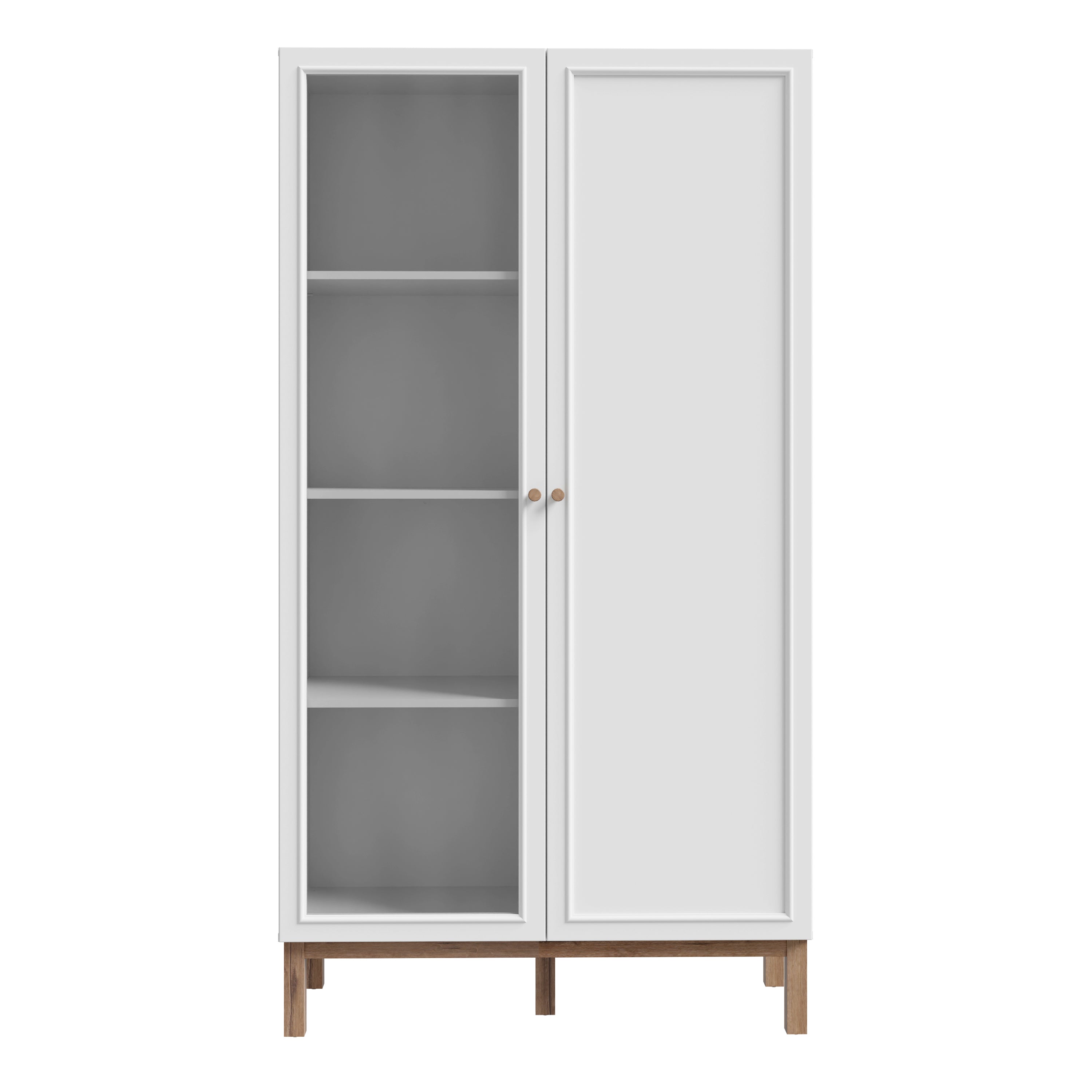 Wensley Display Cabinet with 1 Door and  1 Glass Door in Light Grey and Oak
