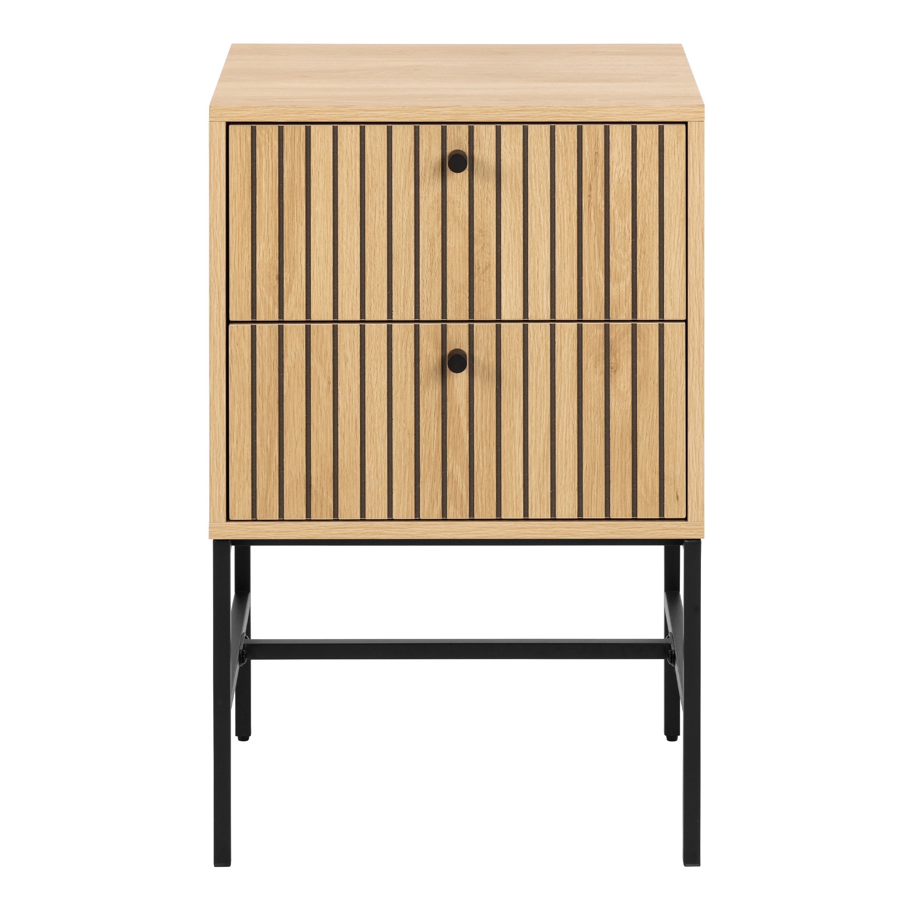 Albany 2 Drawer Bedside Table in Oak/Black Legs