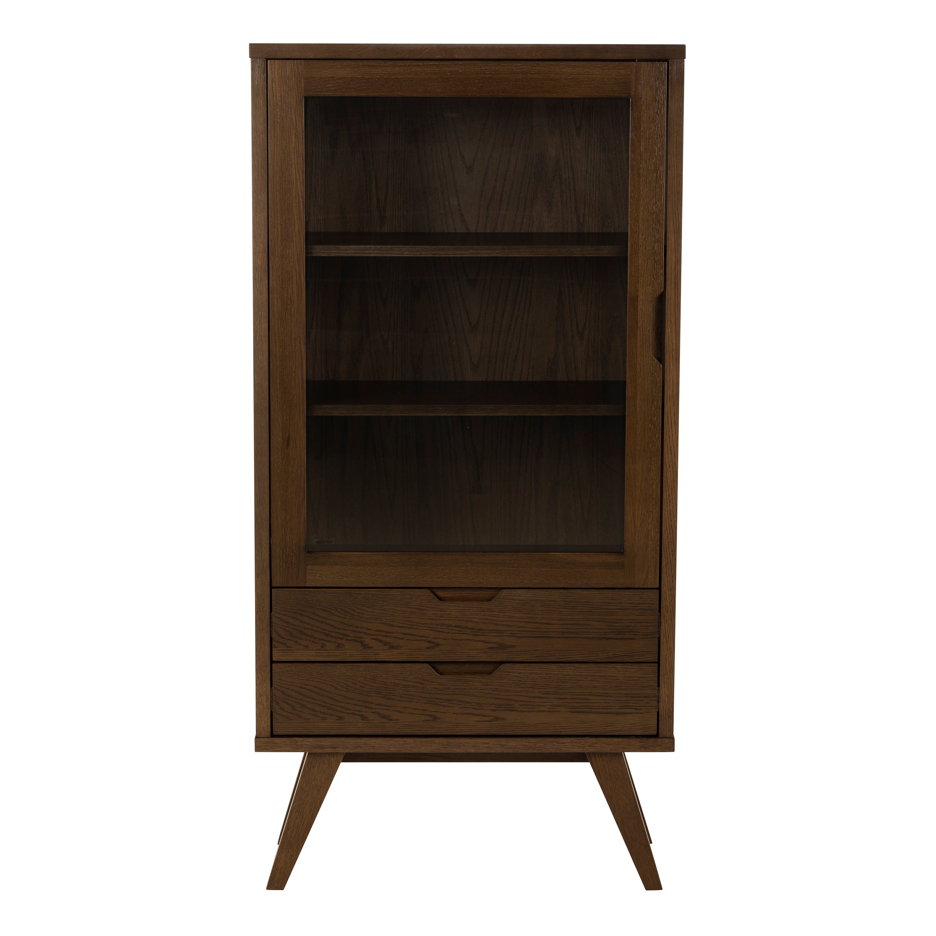 A-Line Display Cabinet with 2 Drawers and 2 Shelves in Smoked Oak