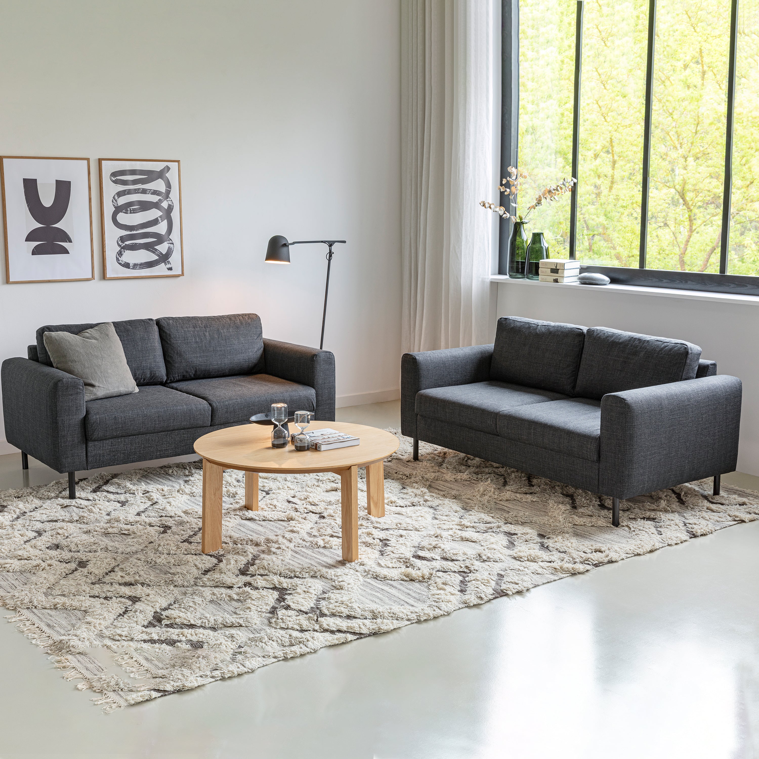 Omaha Set of 2 x 2 Seater Sofas in Basel Dark Grey Fabric