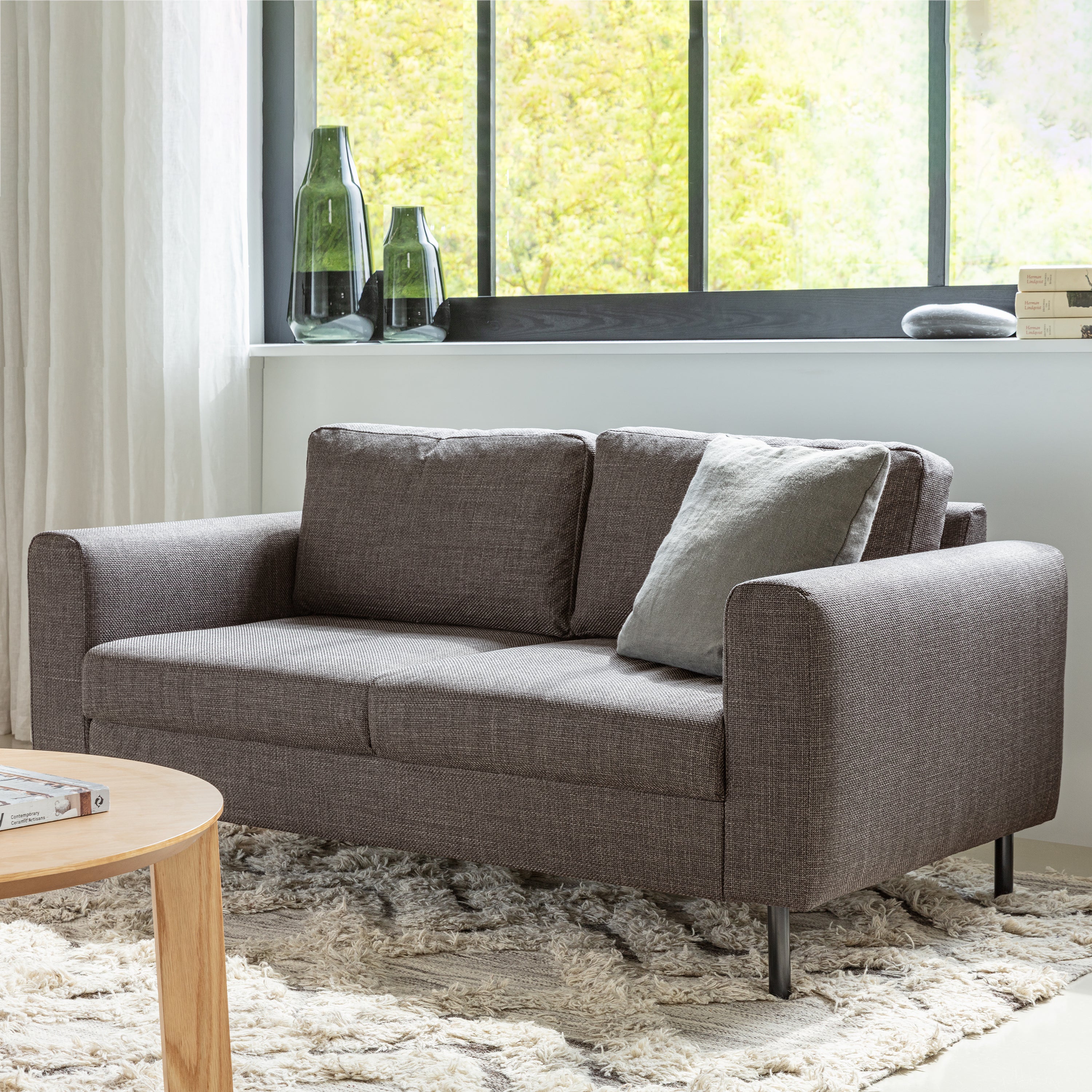 Omaha Set of 2 x 2 Seater Sofas in Basel Light Grey Brown Fabric