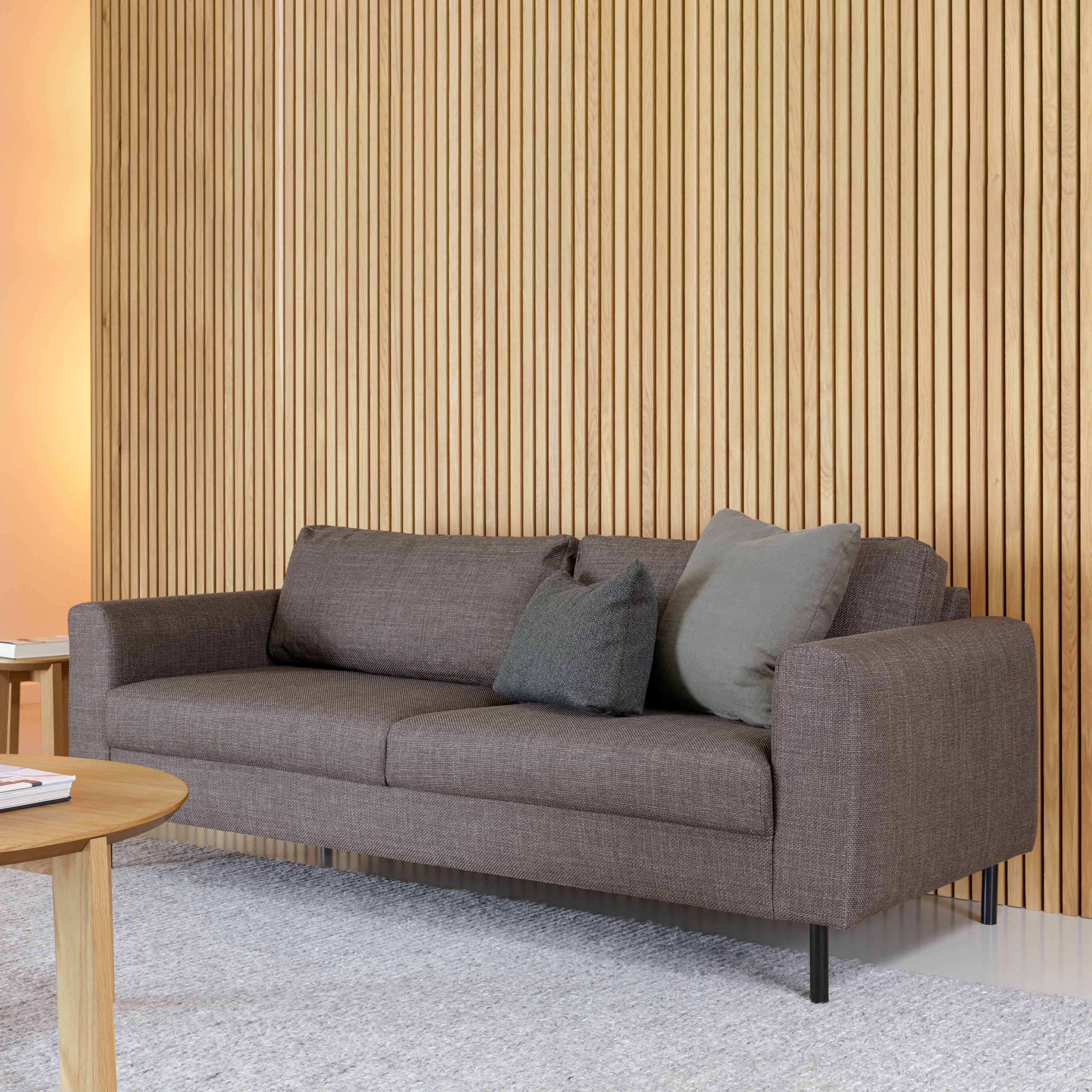 Omaha Set of 2 x 3 Seater Sofas in Basel Light Grey Brown Fabric