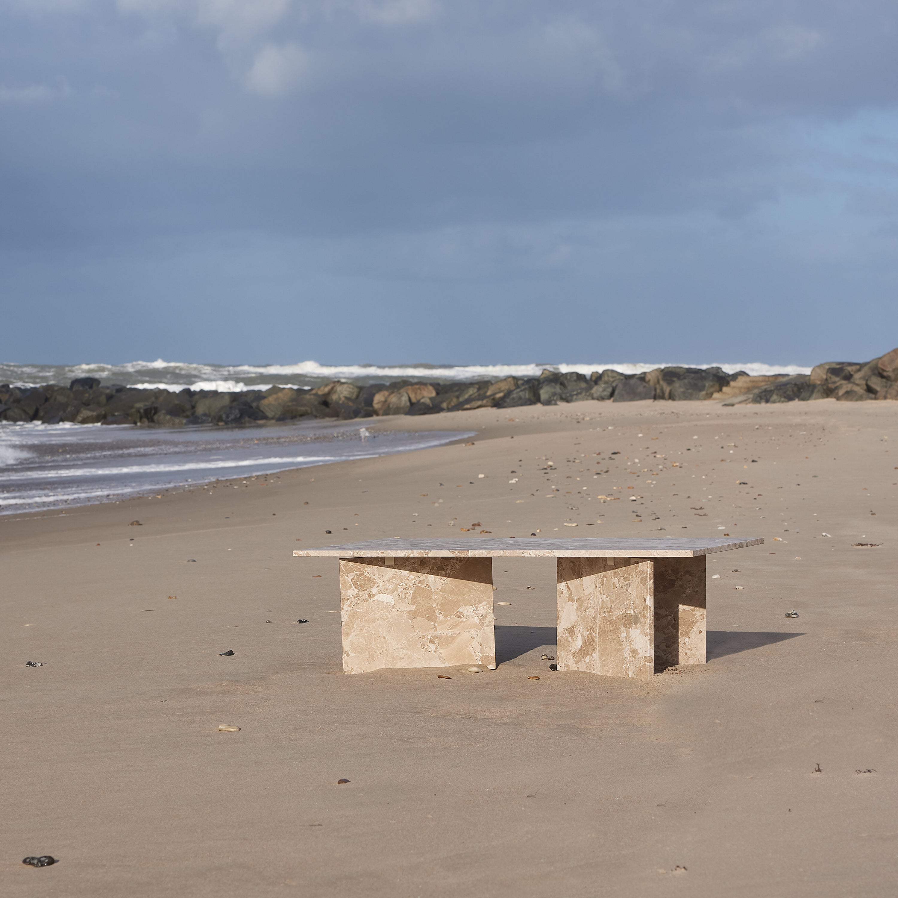 Vega Rectangular Coffee Table with Brown Marble Top 140cm